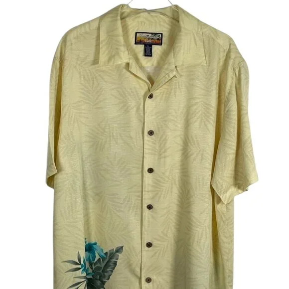Havana Jack’s Café Hawaiian Camp Shirt Yellow Blue Floral Rayon XL - Picture 1 of 7